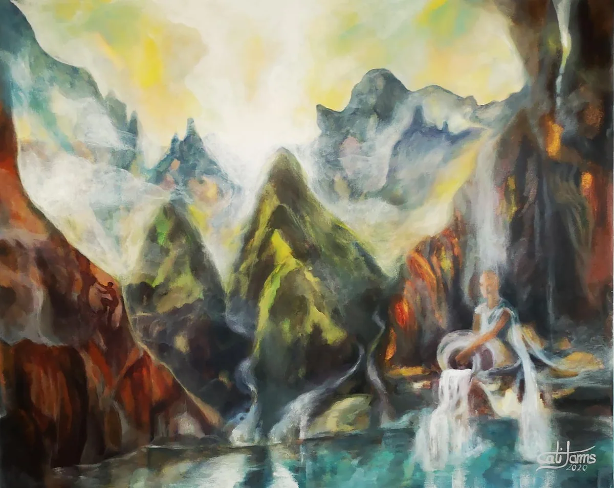 Une peinture du cirque, ses cascades et ses montagnes